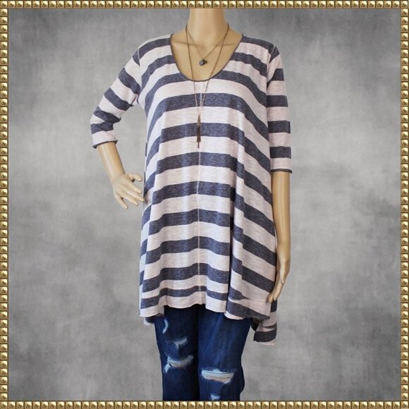 We The Free Striped Asymmetrical Tunic Top - Picture 1 of 10